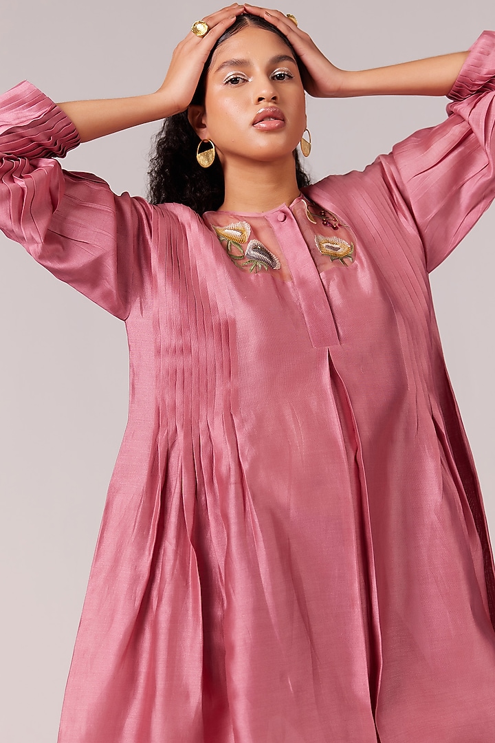 Mulberry Pink Chanderi Embellished Summer Dress by FEBo6 at Pernia's Pop Up Shop