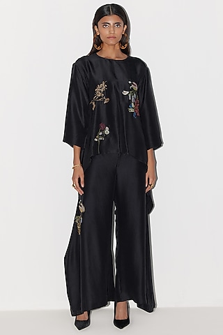 Black Silk Embellished Co-Ord Set by FEBo6