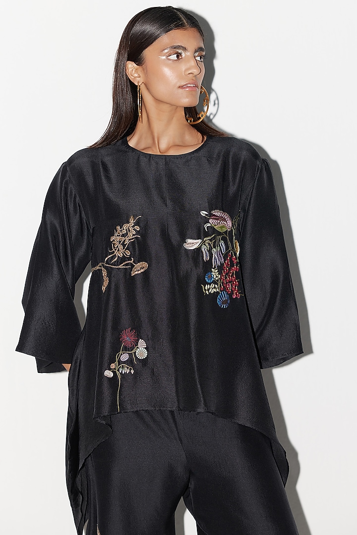 Black Silk Embellished Co-Ord Set by FEBo6 at Pernia's Pop Up Shop