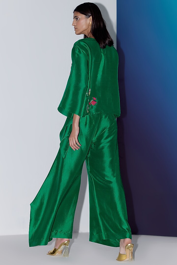 Green Silk Embellished Co-Ord Set by FEBo6 at Pernia's Pop Up Shop