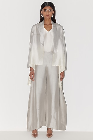 Off-White & Grey Silk Co-Ord Set by FEBo6