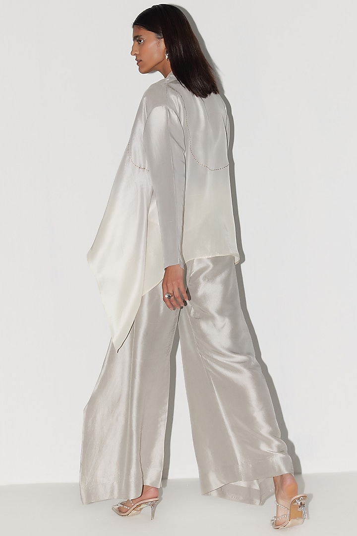 Off-White & Grey Silk Co-Ord Set by FEBo6 at Pernia's Pop Up Shop