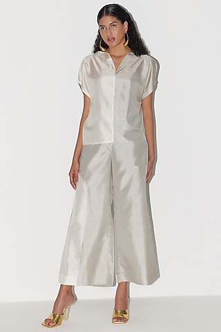 Ivory & Light Grey Silk Co-Ord Set by FEBo6