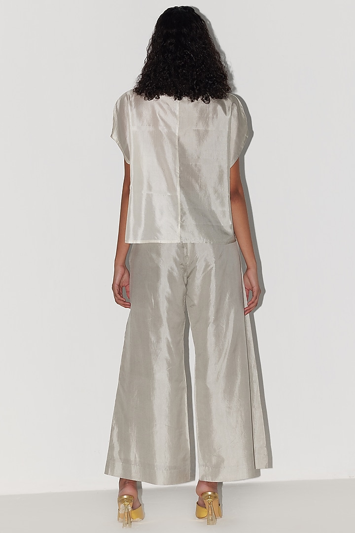Ivory & Light Grey Silk Co-Ord Set by FEBo6 at Pernia's Pop Up Shop