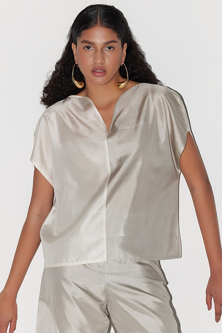 Ivory & Light Grey Silk Co-Ord Set by FEBo6 at Pernia's Pop Up Shop
