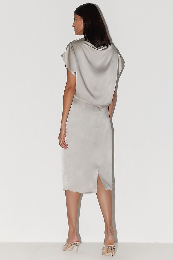 Ivory & Light Grey Silk Satin Skirt Set by FEBo6 at Pernia's Pop Up Shop