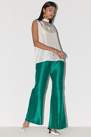 Ivory & Emerald Green Silk Co-Ord Set by FEBo6