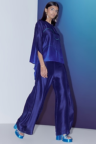 Midnight Blue Silk Co-Ord Set by FEBo6