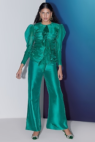 Emerald Green Silk & Organza Co-Ord Set by FEBo6