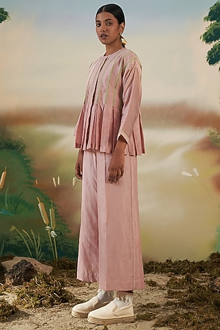 Dusk Pink Pleated Wide-Legged Trouser Set by FEBo6