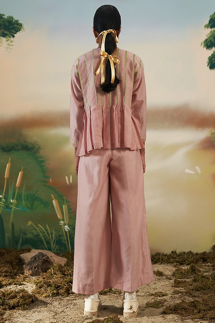 Dusk Pink Pleated Wide-Legged Trouser Set by FEBo6 at Pernia's Pop Up Shop