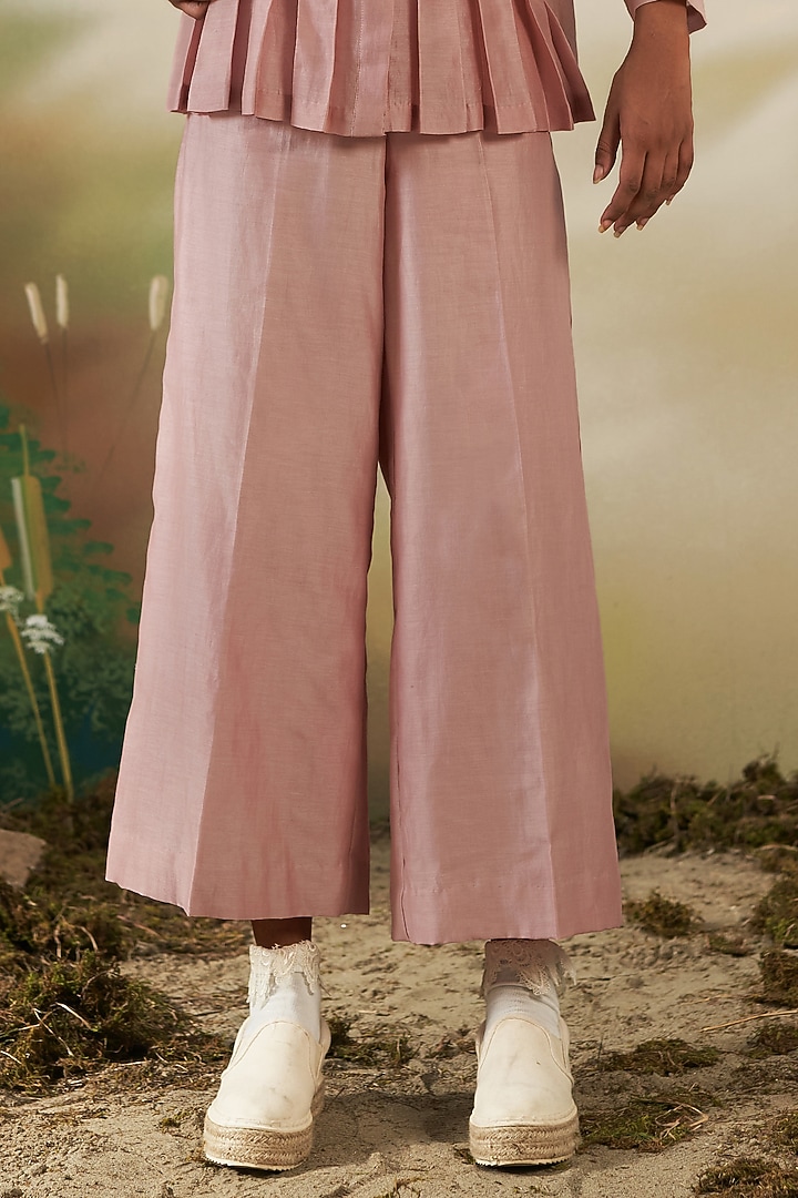 Dusk Pink Pleated Wide-Legged Trouser Set by FEBo6 at Pernia's Pop Up Shop