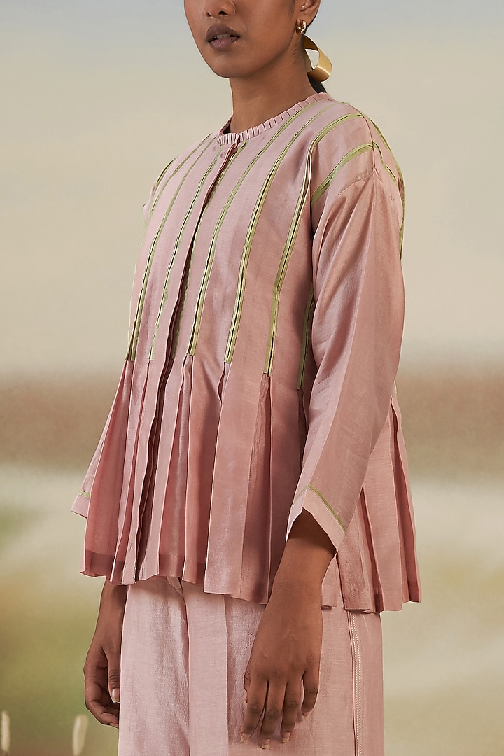 Dusk Pink Pleated Wide-Legged Trouser Set by FEBo6 at Pernia's Pop Up Shop
