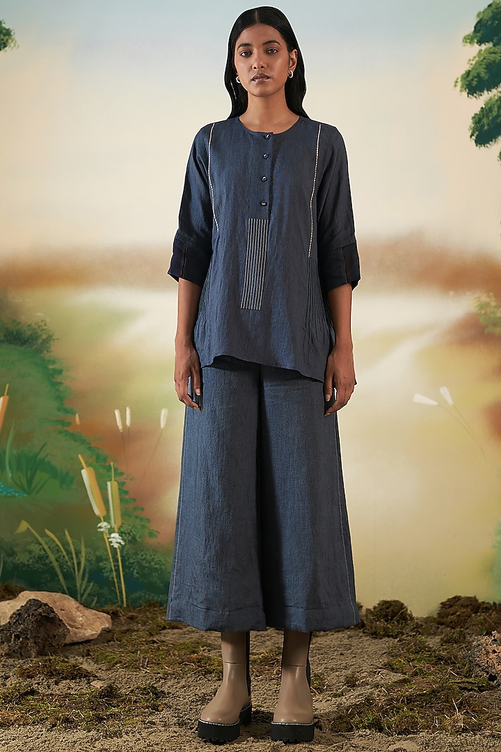 Navy Blue Linen Culottes by FEBo6