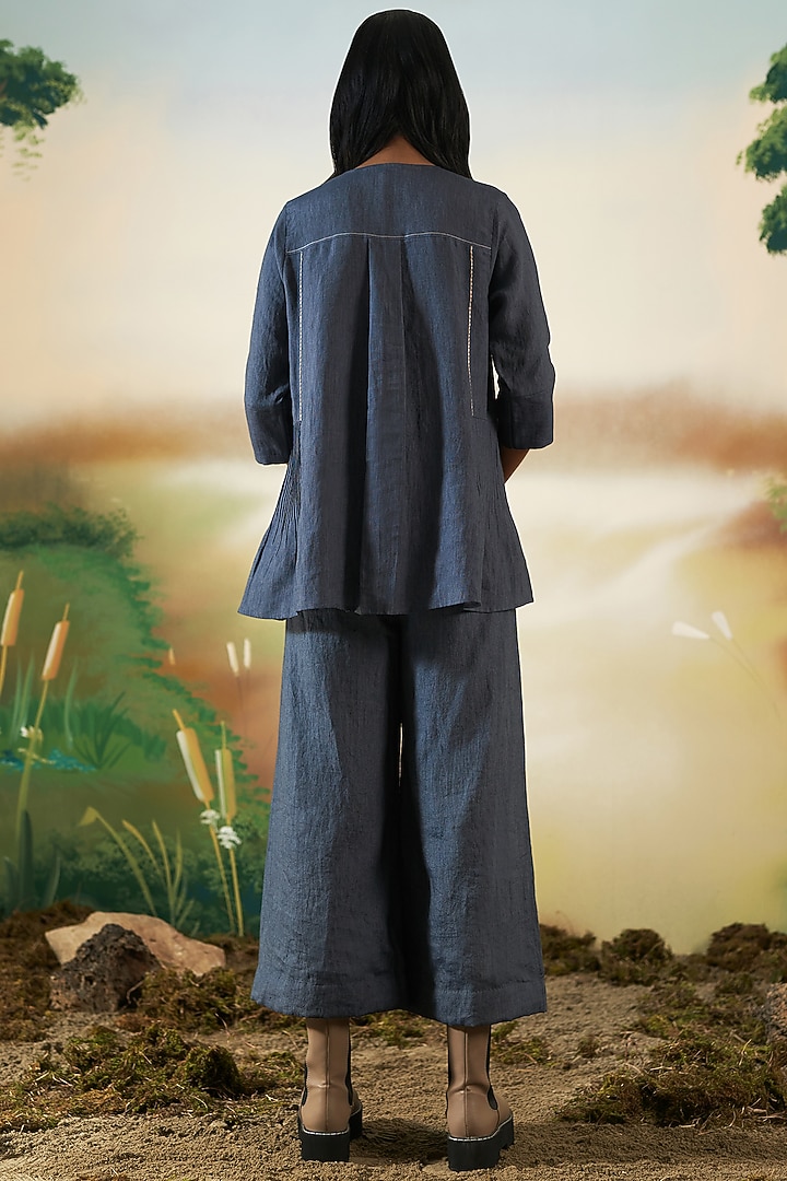 Navy Blue Linen Culottes Set by FEBo6 at Pernia's Pop Up Shop