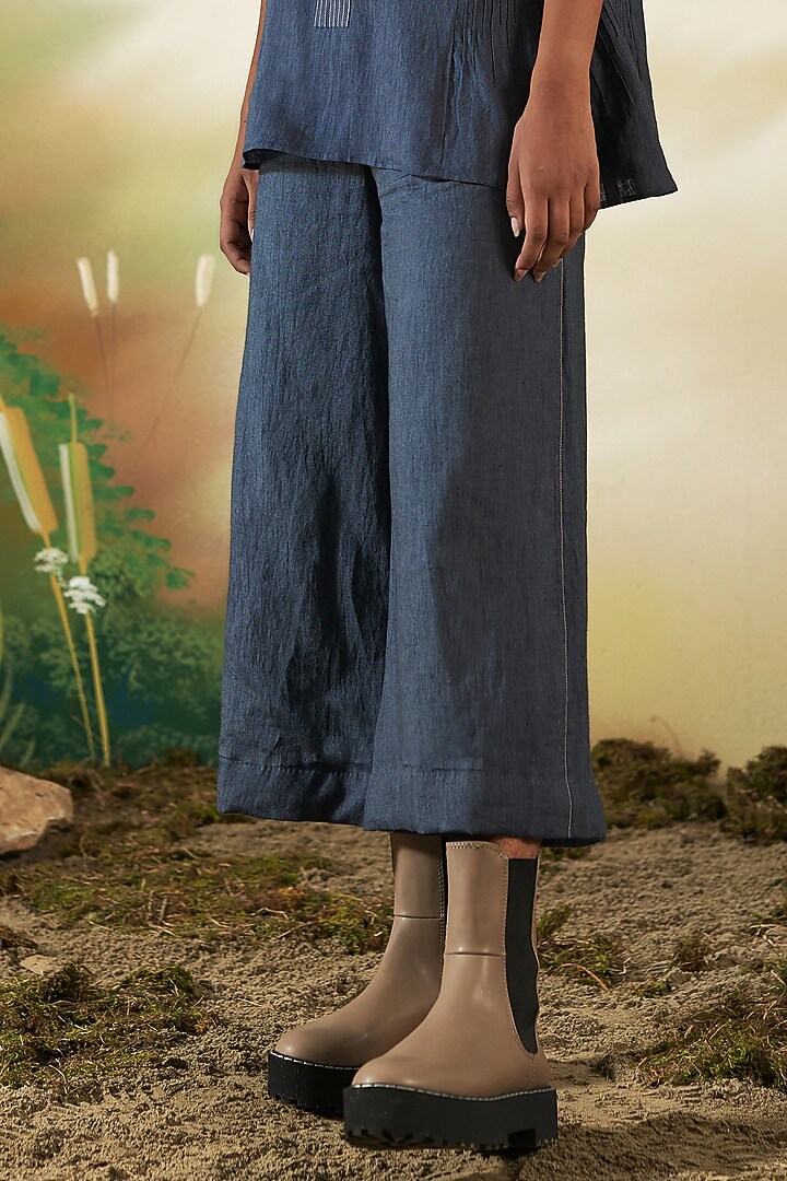 Navy Blue Linen Culottes Set by FEBo6 at Pernia's Pop Up Shop