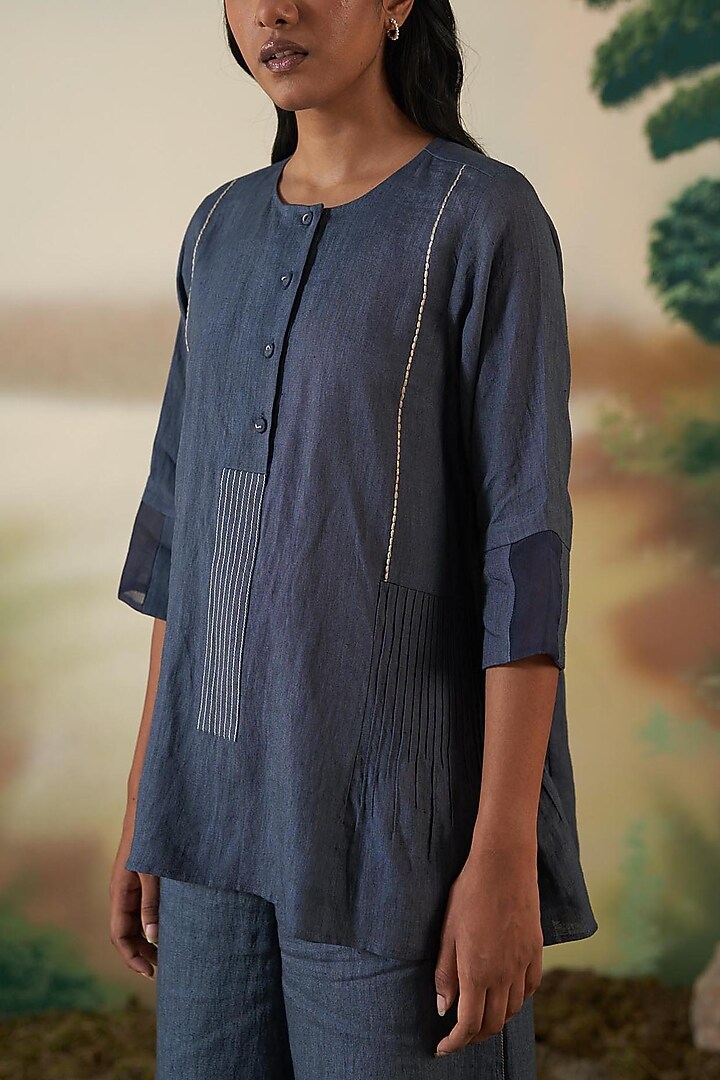Navy Blue Linen Culottes Set by FEBo6 at Pernia's Pop Up Shop