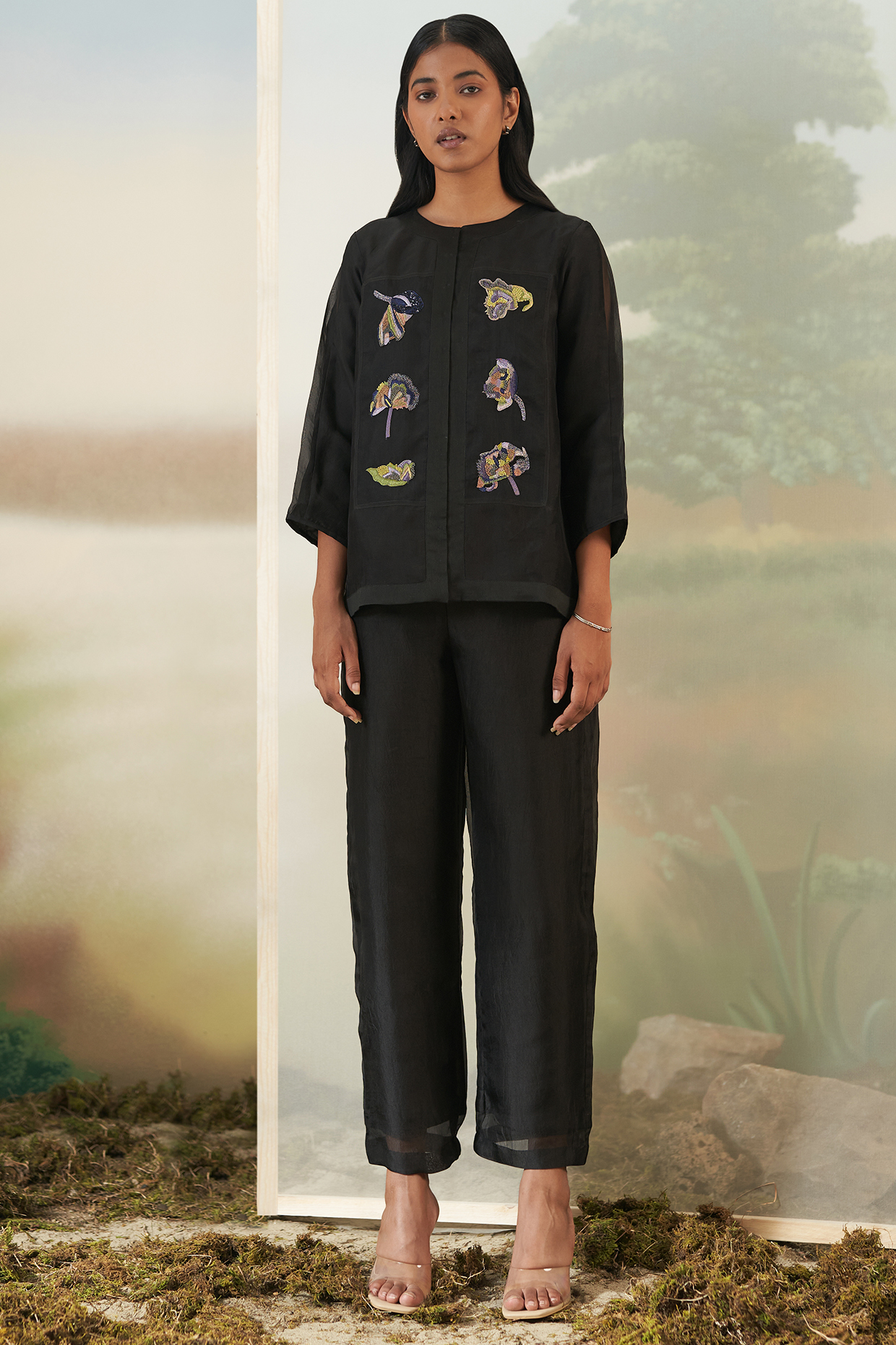 Black Hand Embroidered Jacket Set by FEBo6 at Pernia's Pop Up Shop