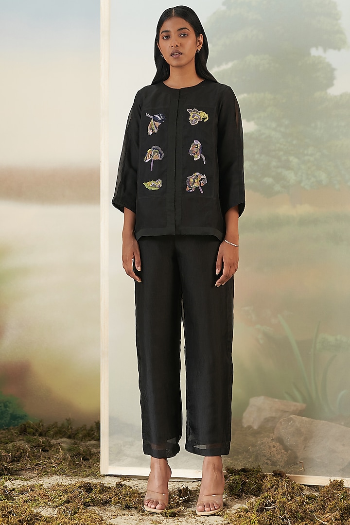 Black Hand Embroidered Jacket Set by FEBo6