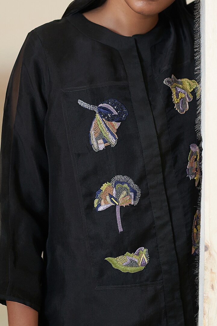 Black Hand Embroidered Jacket Set by FEBo6 at Pernia's Pop Up Shop