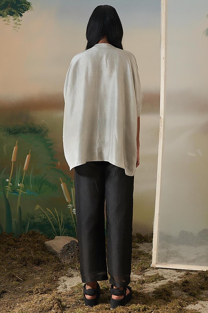 Light Grey Hand Embroidered Kaftan Top by FEBo6 at Pernia's Pop Up Shop
