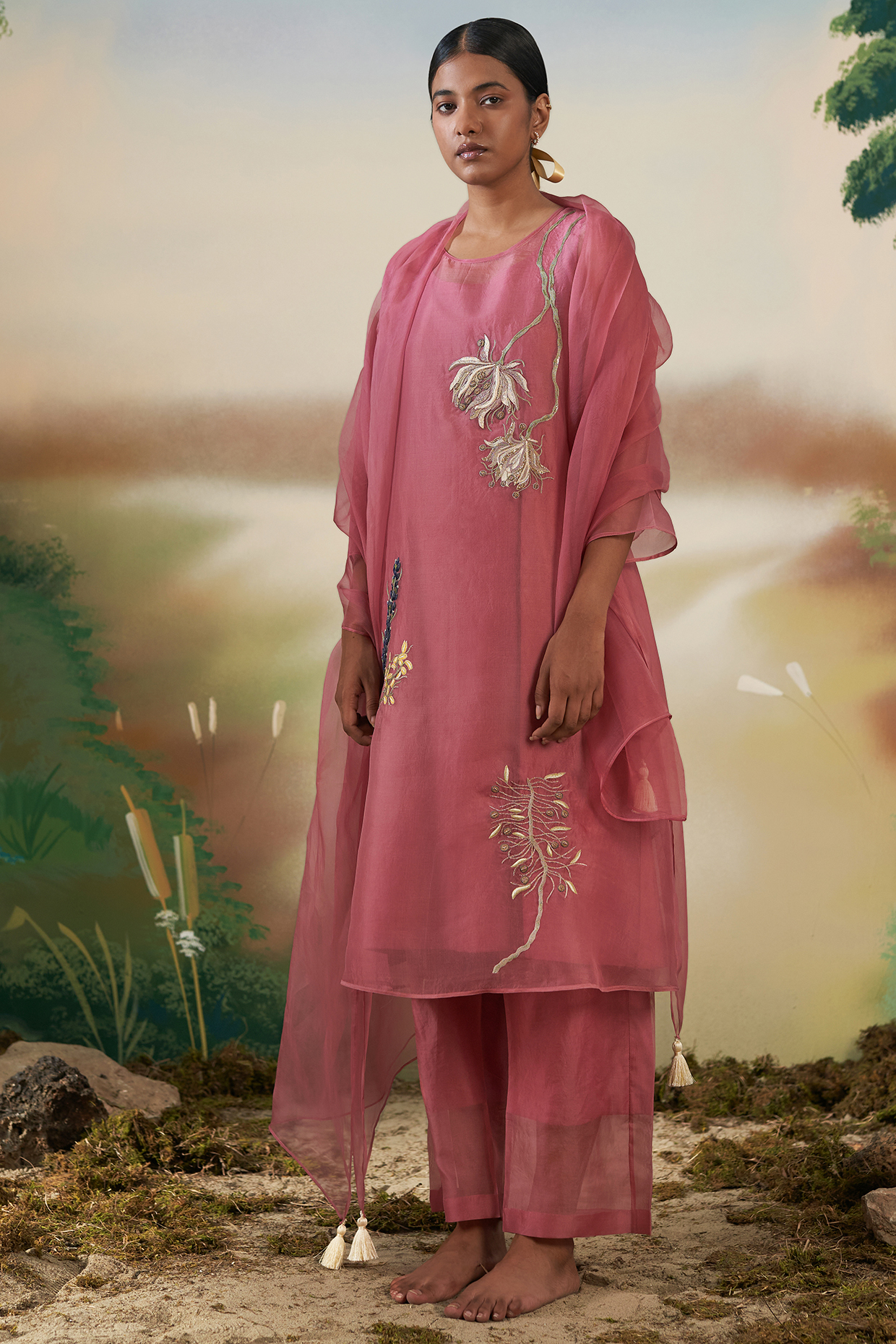 Mulberry Hand Embroidered Kurta Set by FEBo6 at Pernia's Pop Up Shop