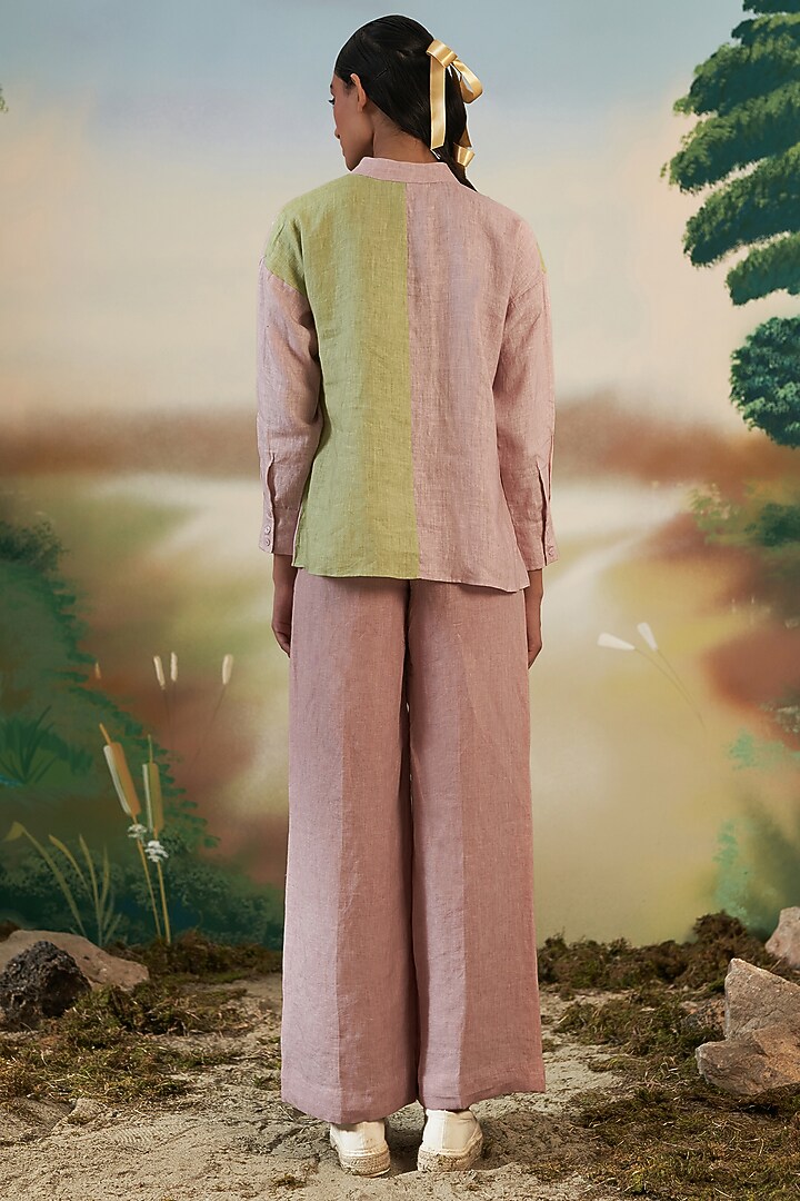 Dust Pink Linen Wide Leg Pants by FEBo6 at Pernia's Pop Up Shop