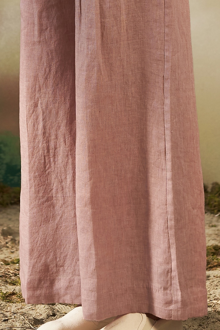 Dust Pink Linen Wide Leg Pants by FEBo6 at Pernia's Pop Up Shop