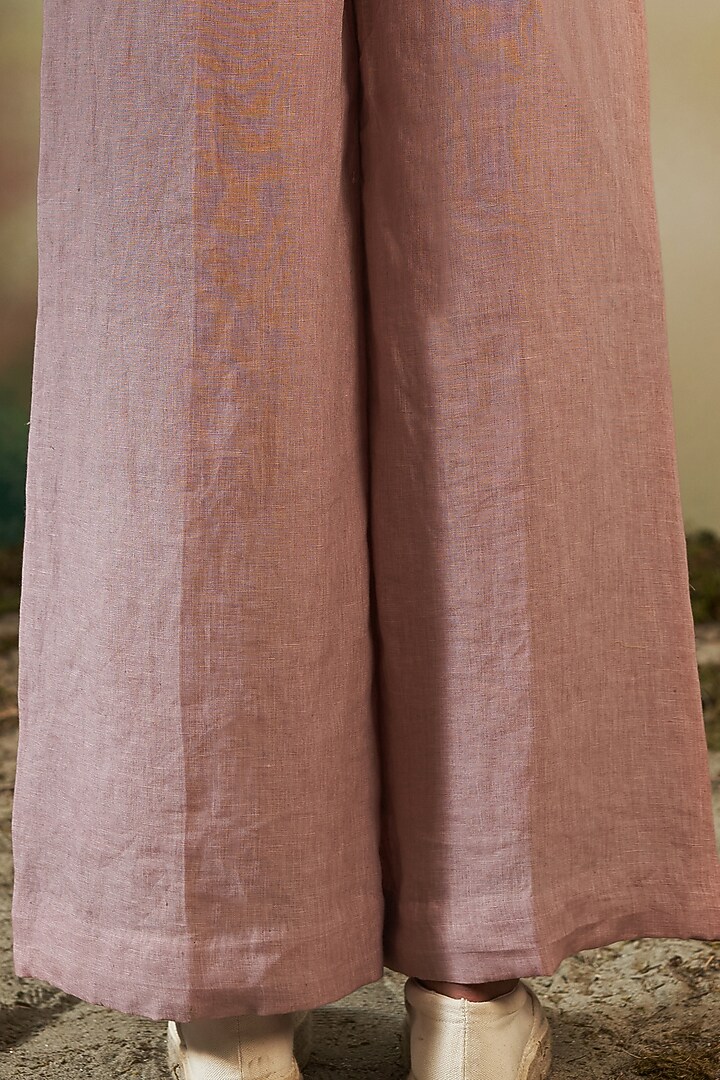 Dust Pink Linen Wide Leg Pants by FEBo6 at Pernia's Pop Up Shop