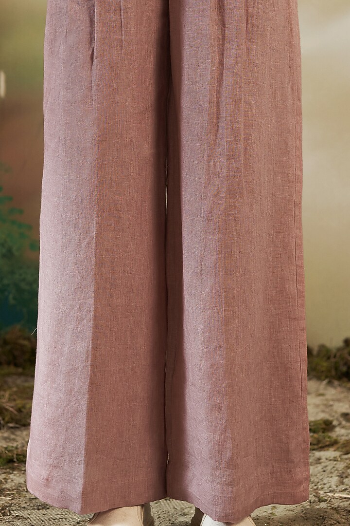 Dust Pink Linen Wide Leg Pants by FEBo6 at Pernia's Pop Up Shop