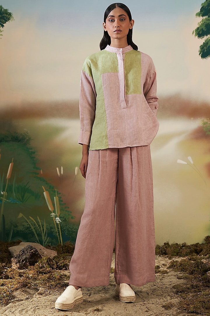 Dust Pink & Cucumber Green Linen Co-Ord Set by FEBo6