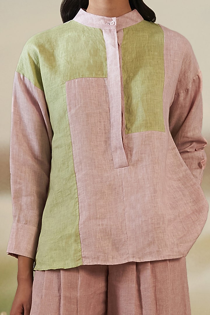 Dust Pink & Cucumber Green Linen Co-Ord Set by FEBo6 at Pernia's Pop Up Shop