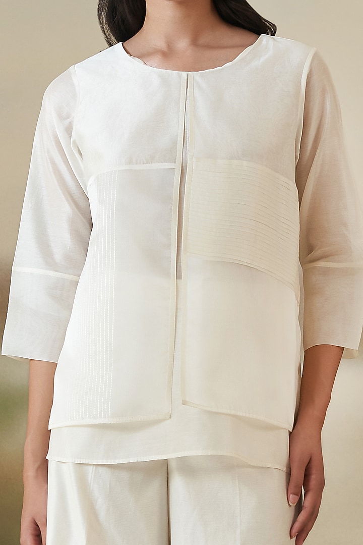 Off-White Silk Organza & Chanderi Co-Ord Set by FEBo6 at Pernia's Pop Up Shop