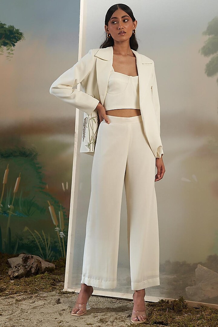 Ivory Polyester Straight Fit Pants by FEBo6 at Pernia's Pop Up Shop