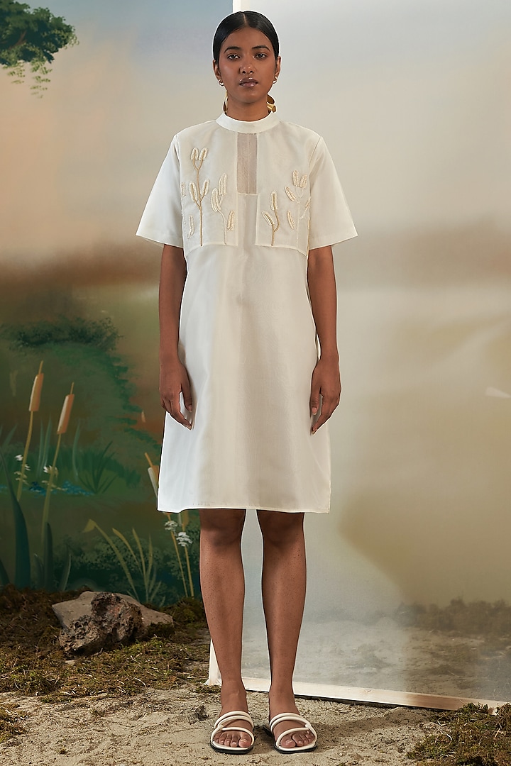 Ivory Hand Embroidered Panelled Dress by FEBo6 at Pernia's Pop Up Shop