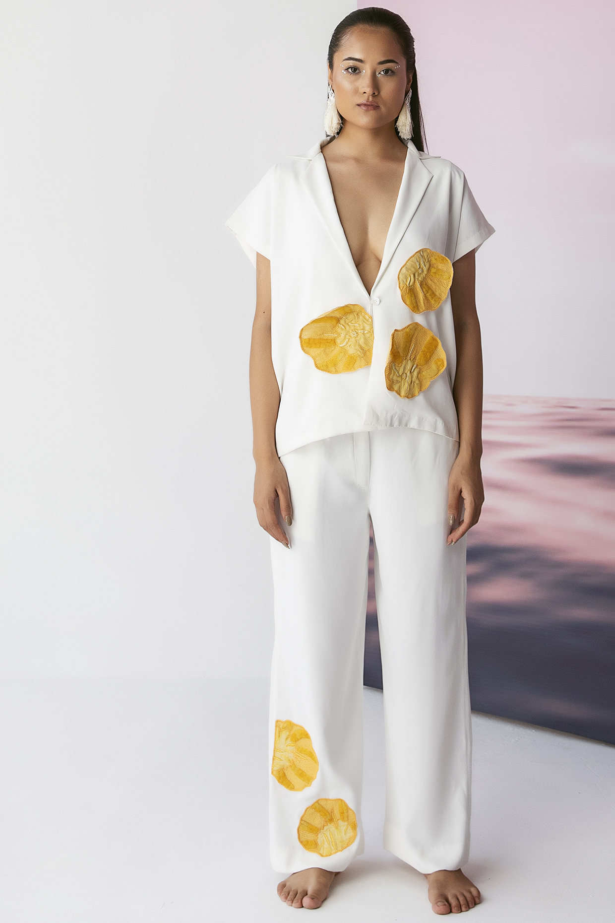White 3D Embellished Co-Ord Set by FEBo6 at Pernia's Pop Up Shop