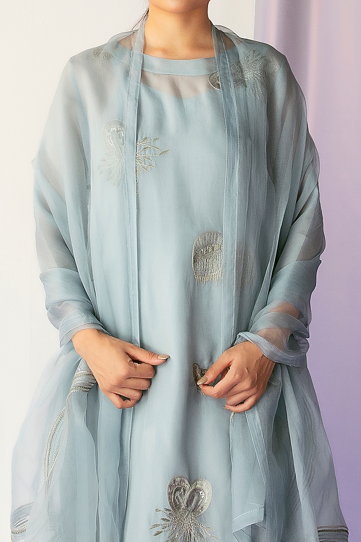 Smoke Grey Hand Embroidered Stole by FEBo6 at Pernia's Pop Up Shop
