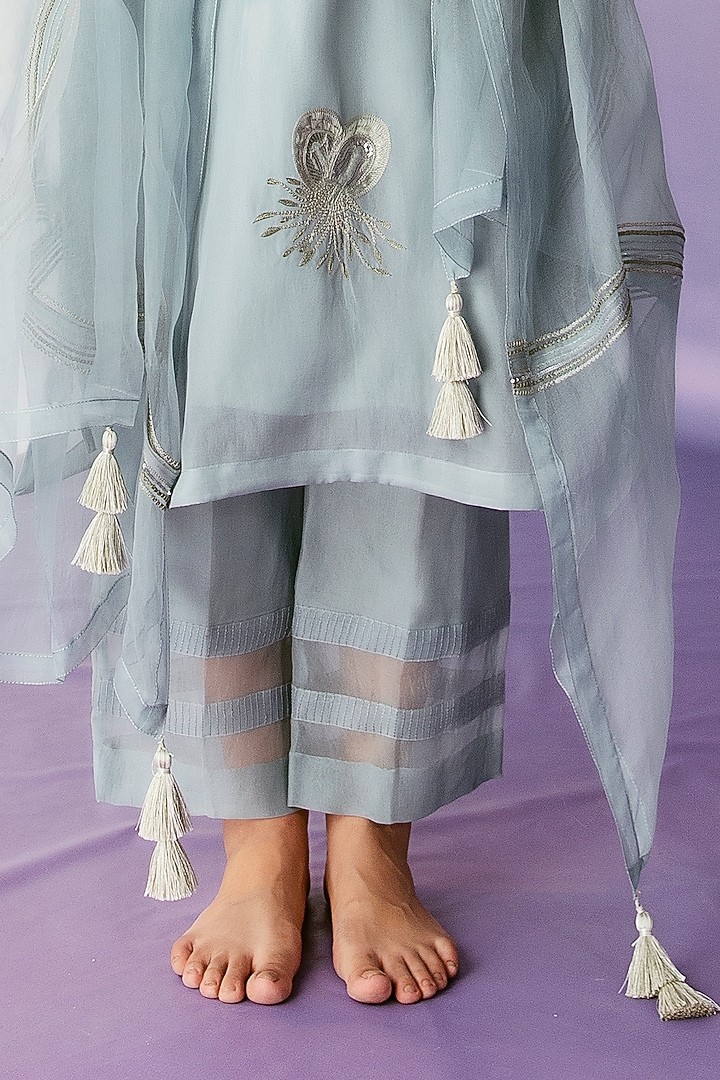 Smoke Grey Hand Embroidered Stole by FEBo6 at Pernia's Pop Up Shop