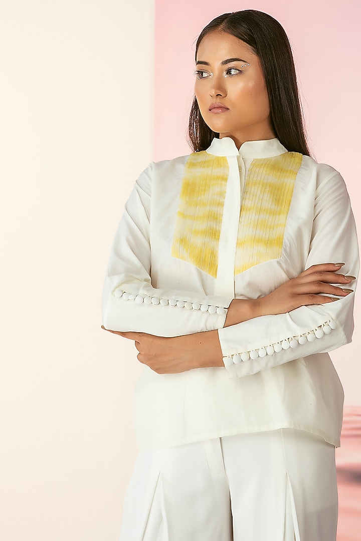 White Tie-Dye Pleated Top by FEBo6 at Pernia's Pop Up Shop