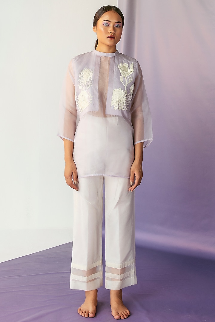 Lilac Floral Thread Embroidered Top by FEBo6