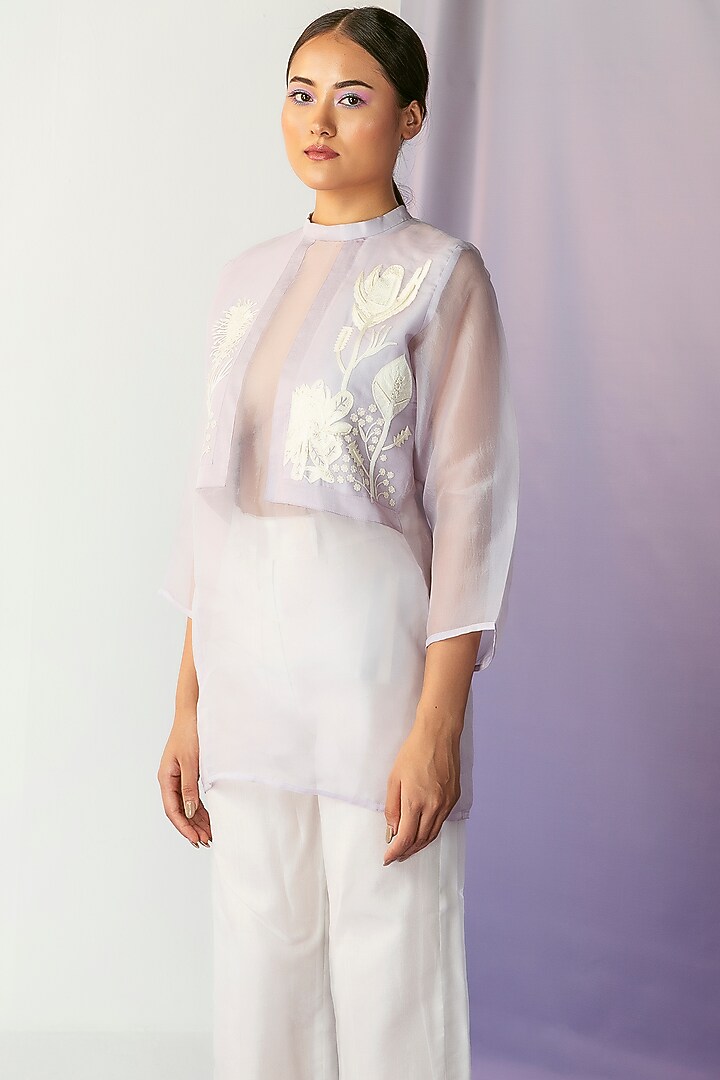 Lilac Floral Thread Embroidered Top by FEBo6 at Pernia's Pop Up Shop