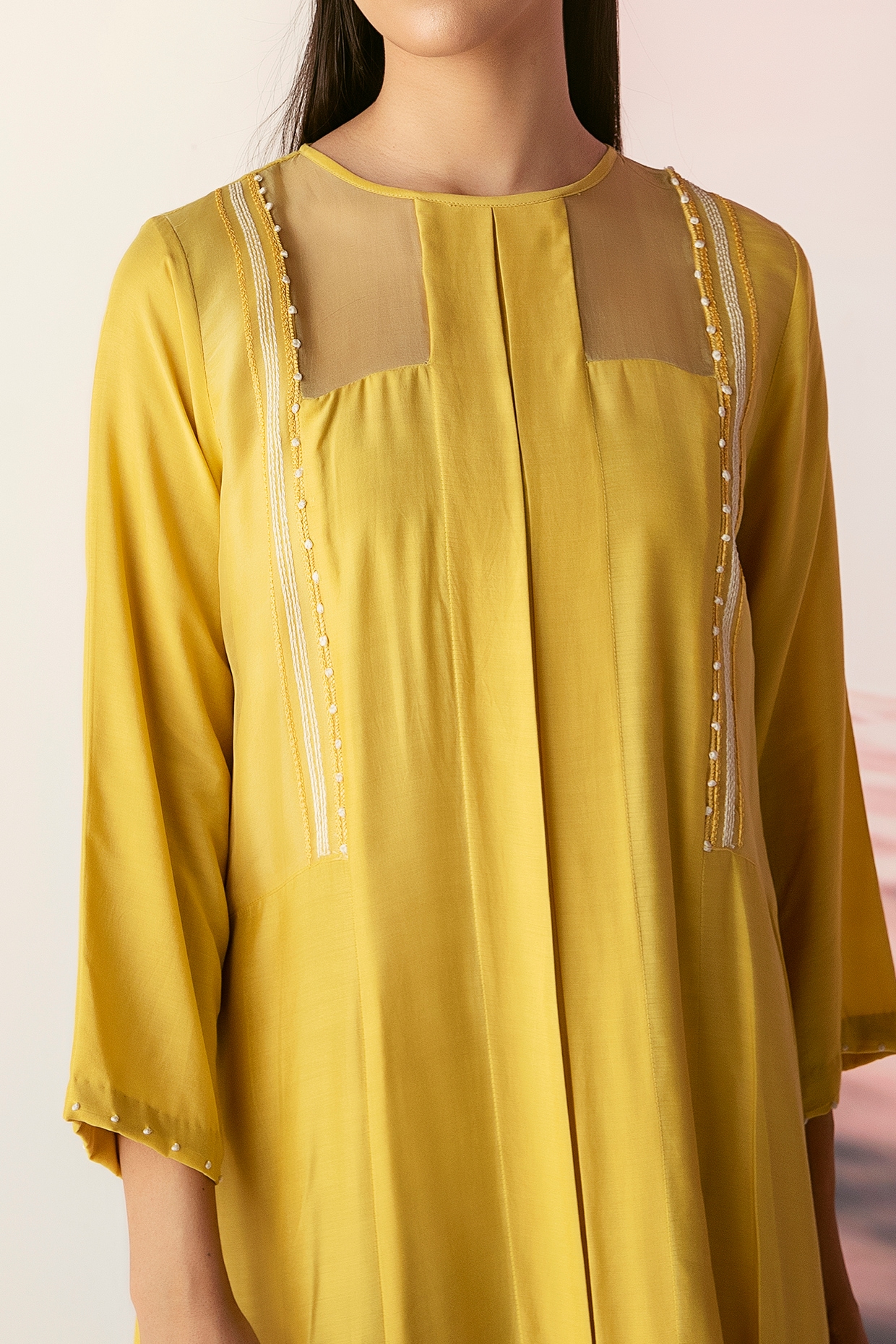 Mango yellow pleated dress best sale