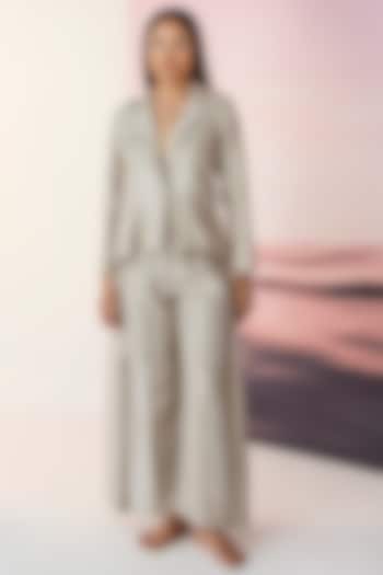 Metallic Grey Linen Lurex Blazer by FEBo6 at Pernia's Pop Up Shop