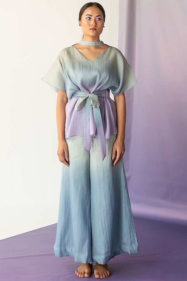 Blue Ombre Cotton Organza Co-Ord Set by FEBo6