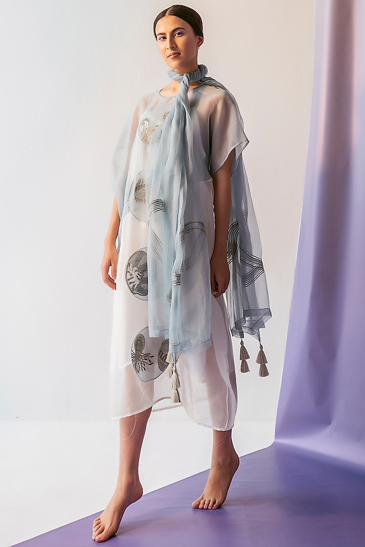 White Organza Applique Motifs Work Dress by FEBo6 at Pernia's Pop Up Shop