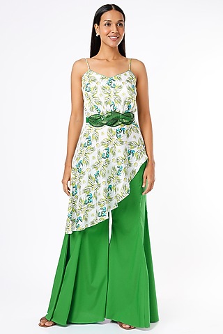 White & Green Printed Tunic Set by Felix bendish