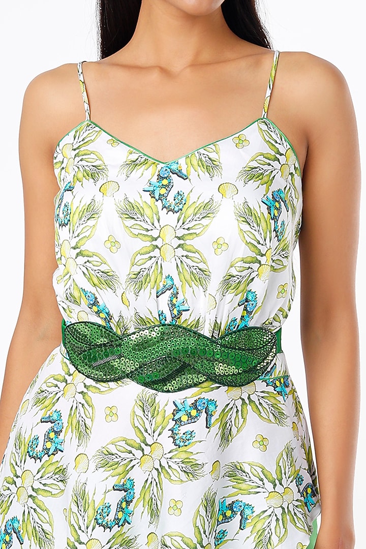 White & Green Printed Tunic Set by Felix bendish at Pernia's Pop Up Shop
