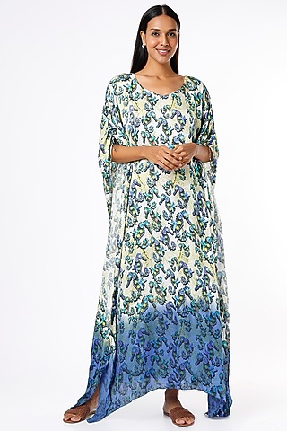 White & Blue Printed Kaftan by Felix bendish