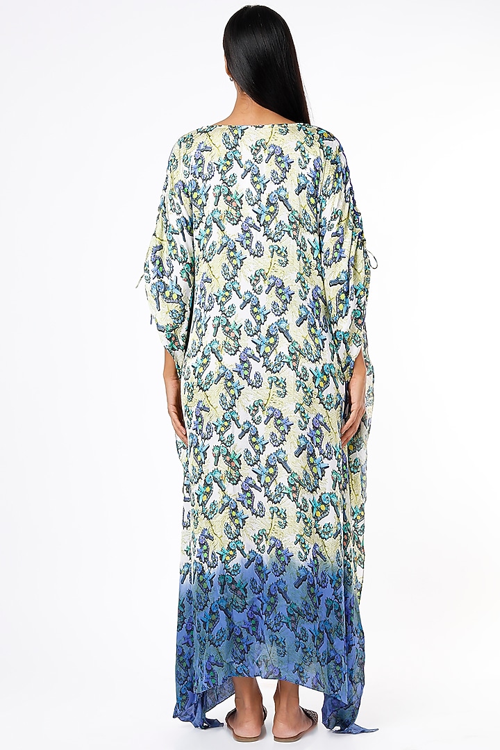 White & Blue Printed Kaftan by Felix bendish at Pernia's Pop Up Shop