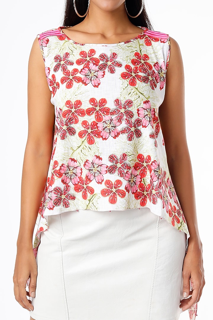 White Floral Printed Tunic by Felix bendish at Pernia's Pop Up Shop